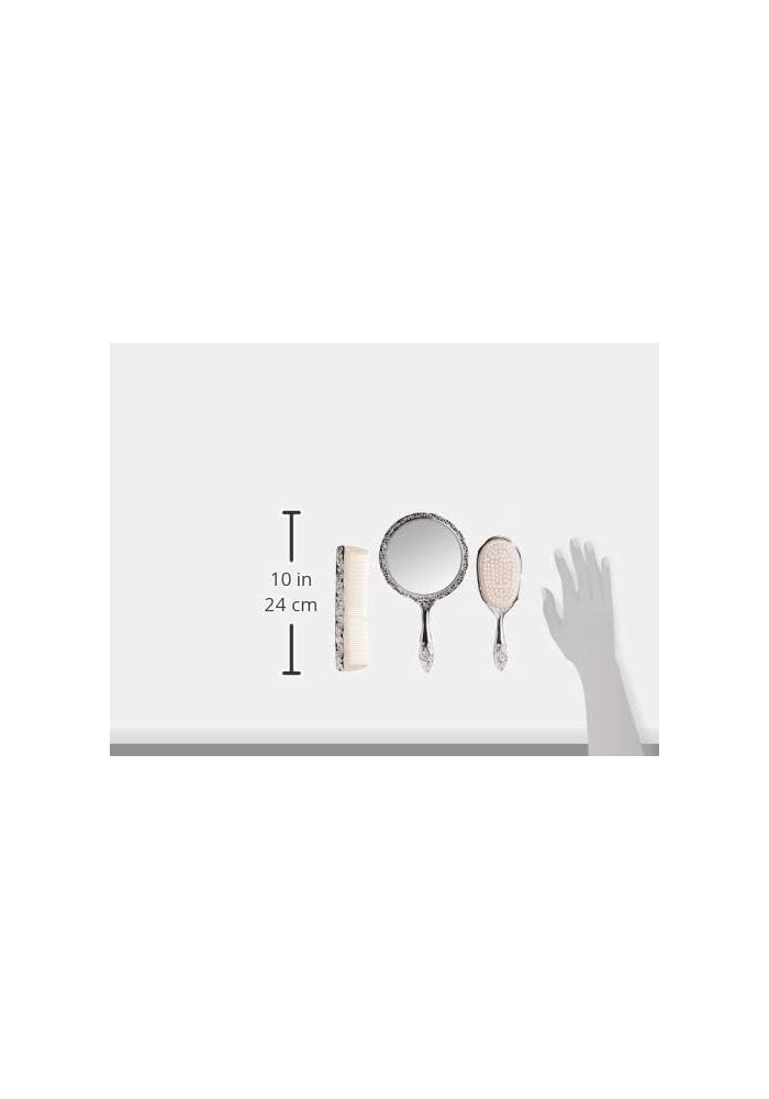 Kingsley 3-Piece Silver Chrome Vanity Set with Comb, Brush, and Mirror - Image 4